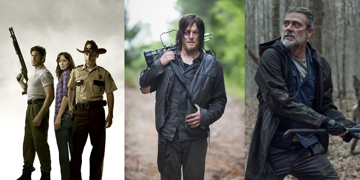 Split image of Shane, Lori, and Rick, Daryl, and Negan from The Walking Dead.