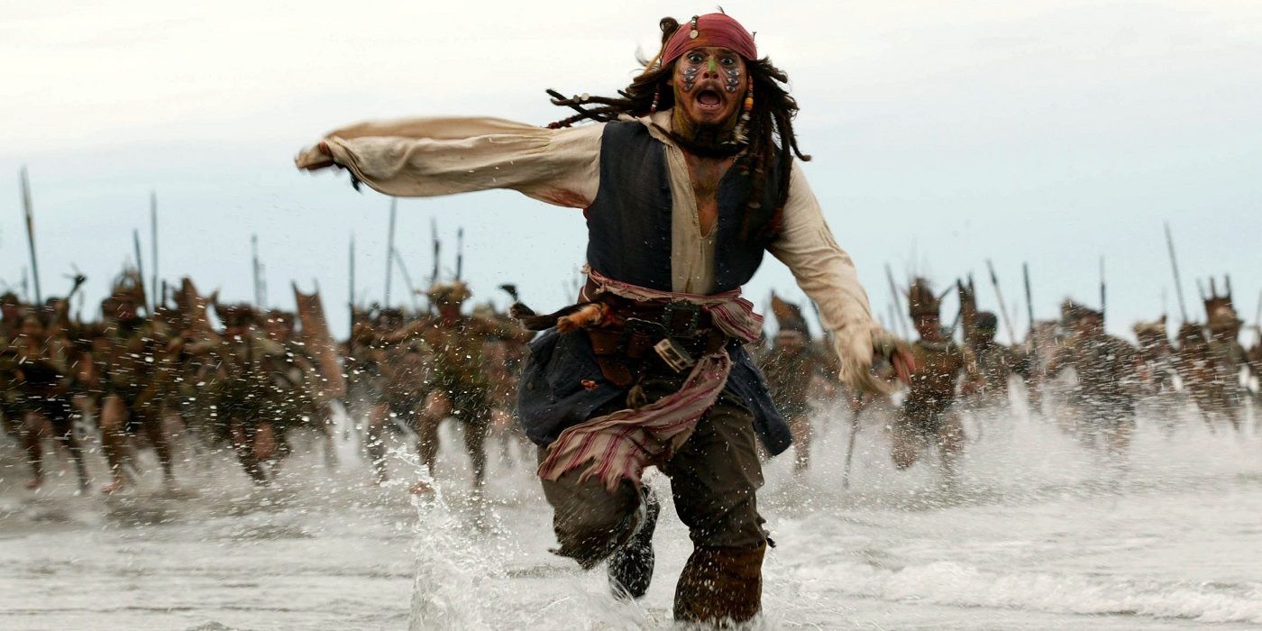 Jack Sparrow running in Pirates of the Caribbean