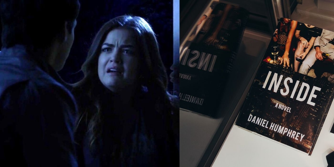 pll aria crying and dan's book from gossip girl