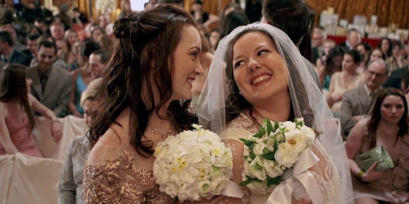 Blair and Dorota laugh at the latter's wedding to Vanya