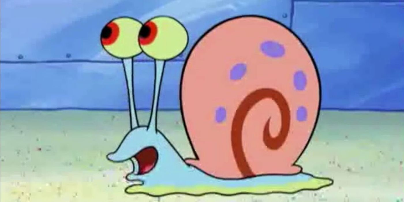 Gary the Snail sorrindo em Bob Esponja Calça Quadrada