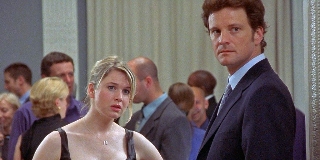 Bridget and Mark stand together at a party in Bridget Jones' Diary