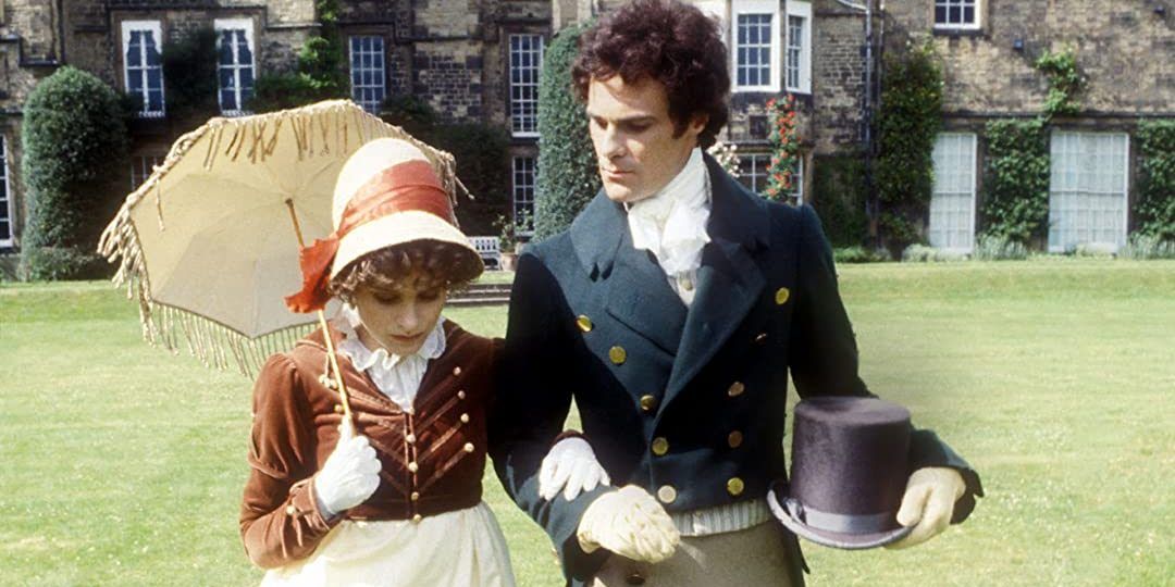 Elizabeth and Darcy walk the grounds in the 1980 Pride and Prejudice adaptation