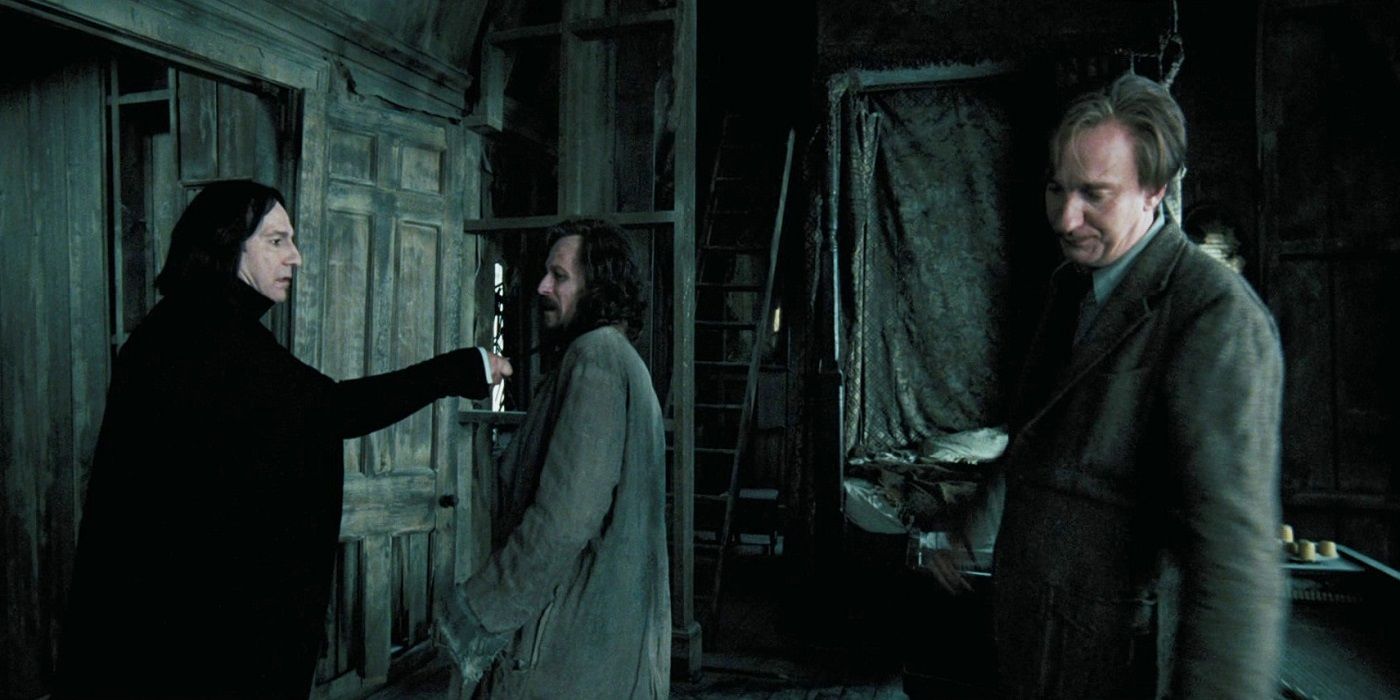 Lupin, Sirius and Snape in a standoff in Harry Potter.