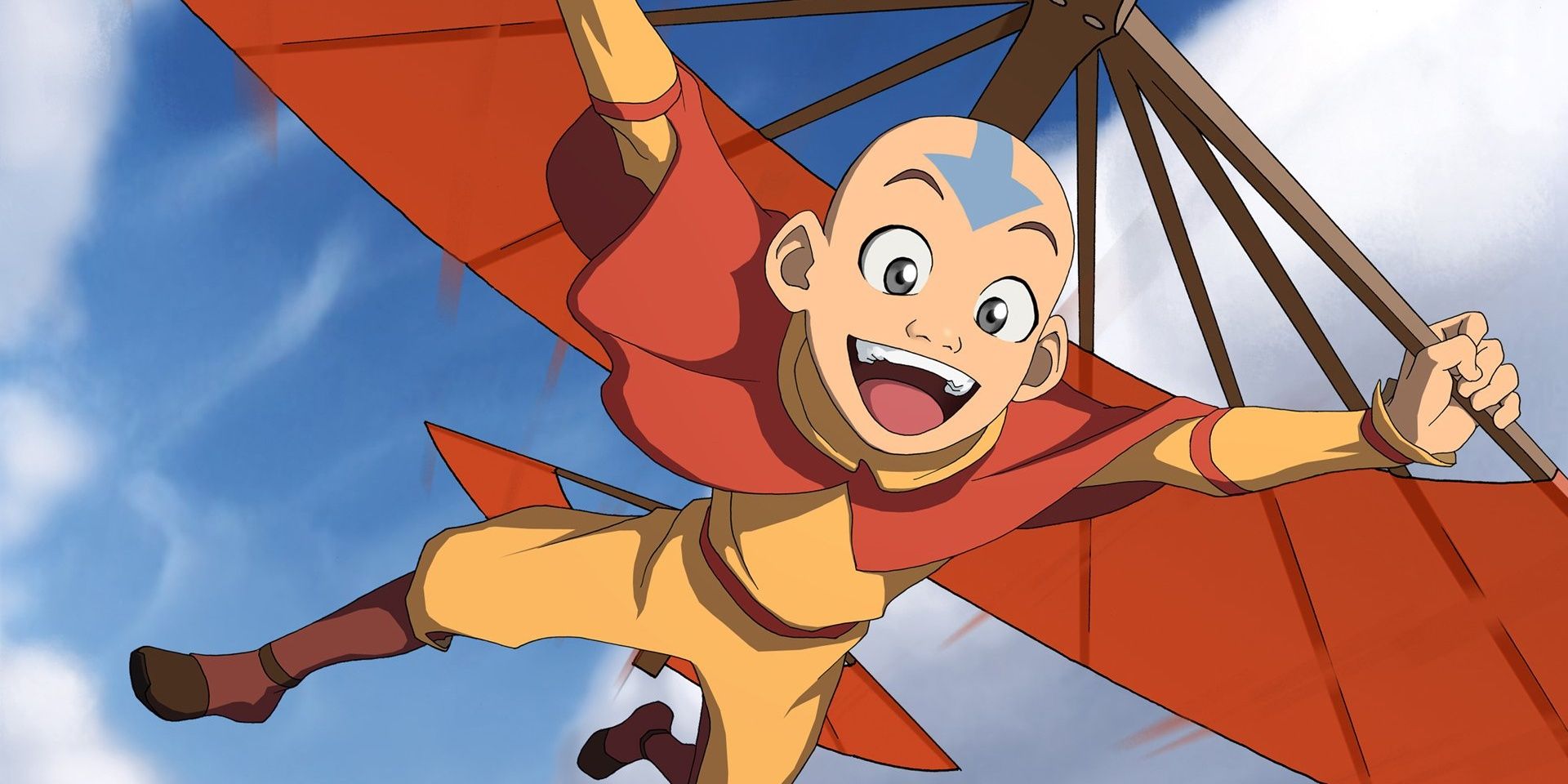 Aang from Avatar the Last Airbender gliding in the sky