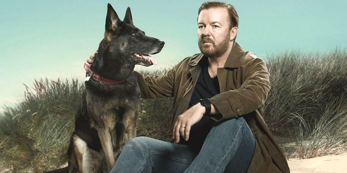 Promotional photo for After Life showing Tony with a dog