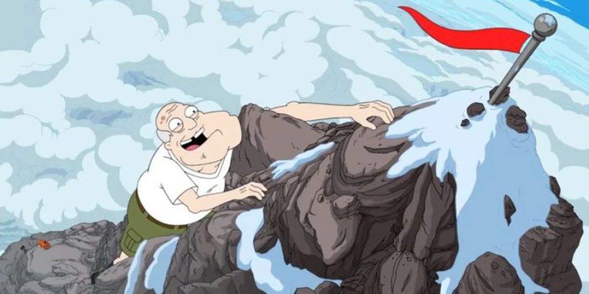 Stan climbing a mountain in American Dad