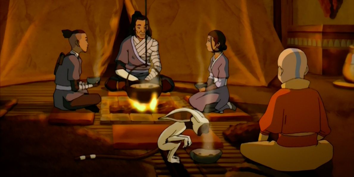 Aang and his friends with Bato in ATLA