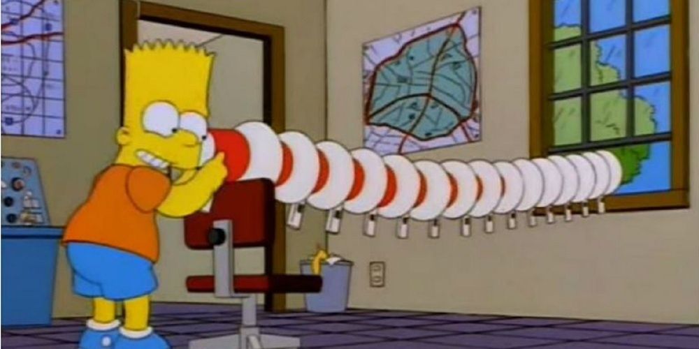 Bart setting up a megaphone prank in The Simpsons