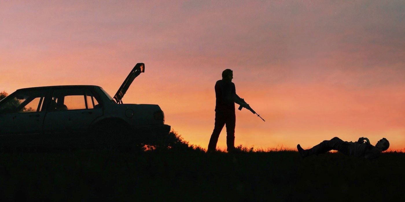 A sunset silhouette scene from Blue Ruin