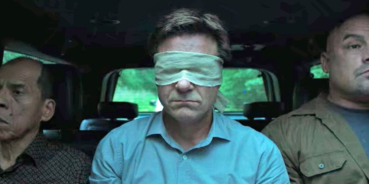 Marty with a blindfold in Ozark