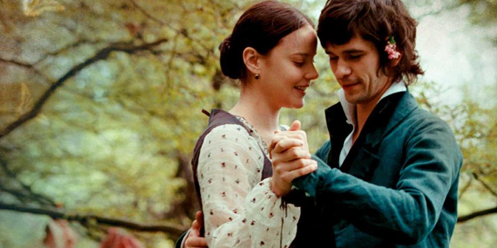Fanny and John dance together outside in Bright Star