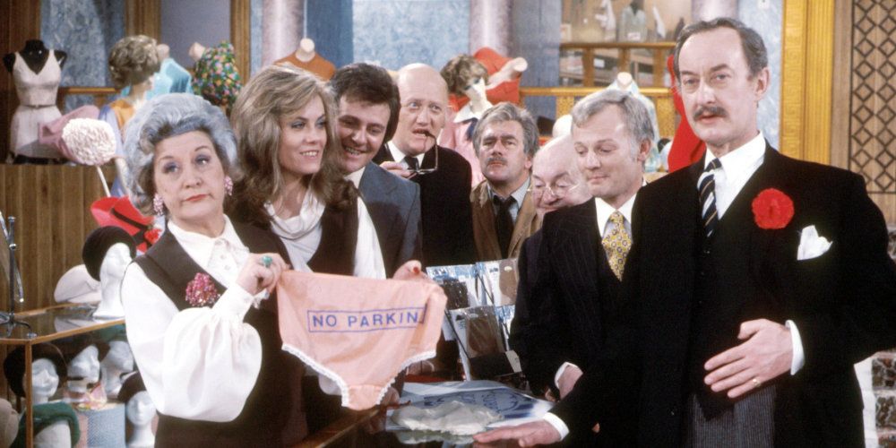 An image of the main characters of Are You Being Served? standing together
