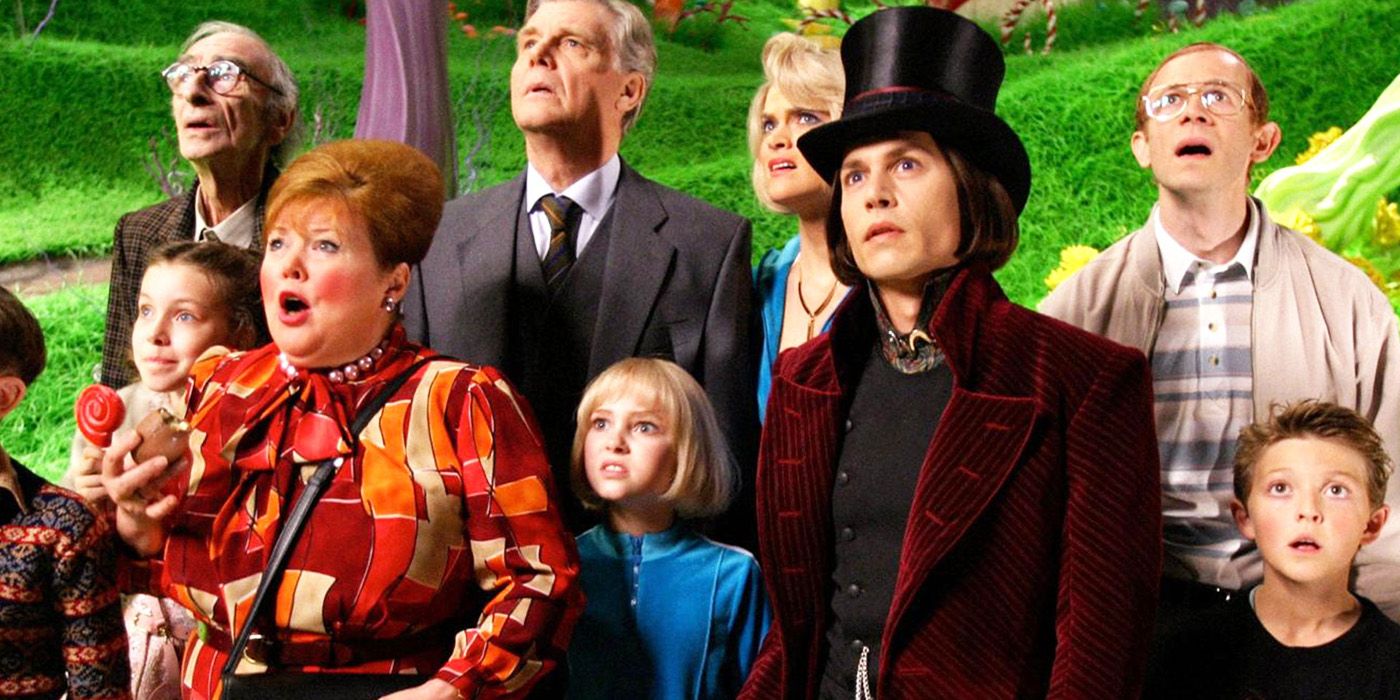 The families looking concerned in Charlie and the Chocolate Factory