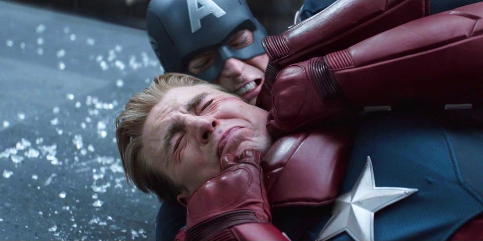 Chris Evans as Captain America fighting himself in Avengers Endgame