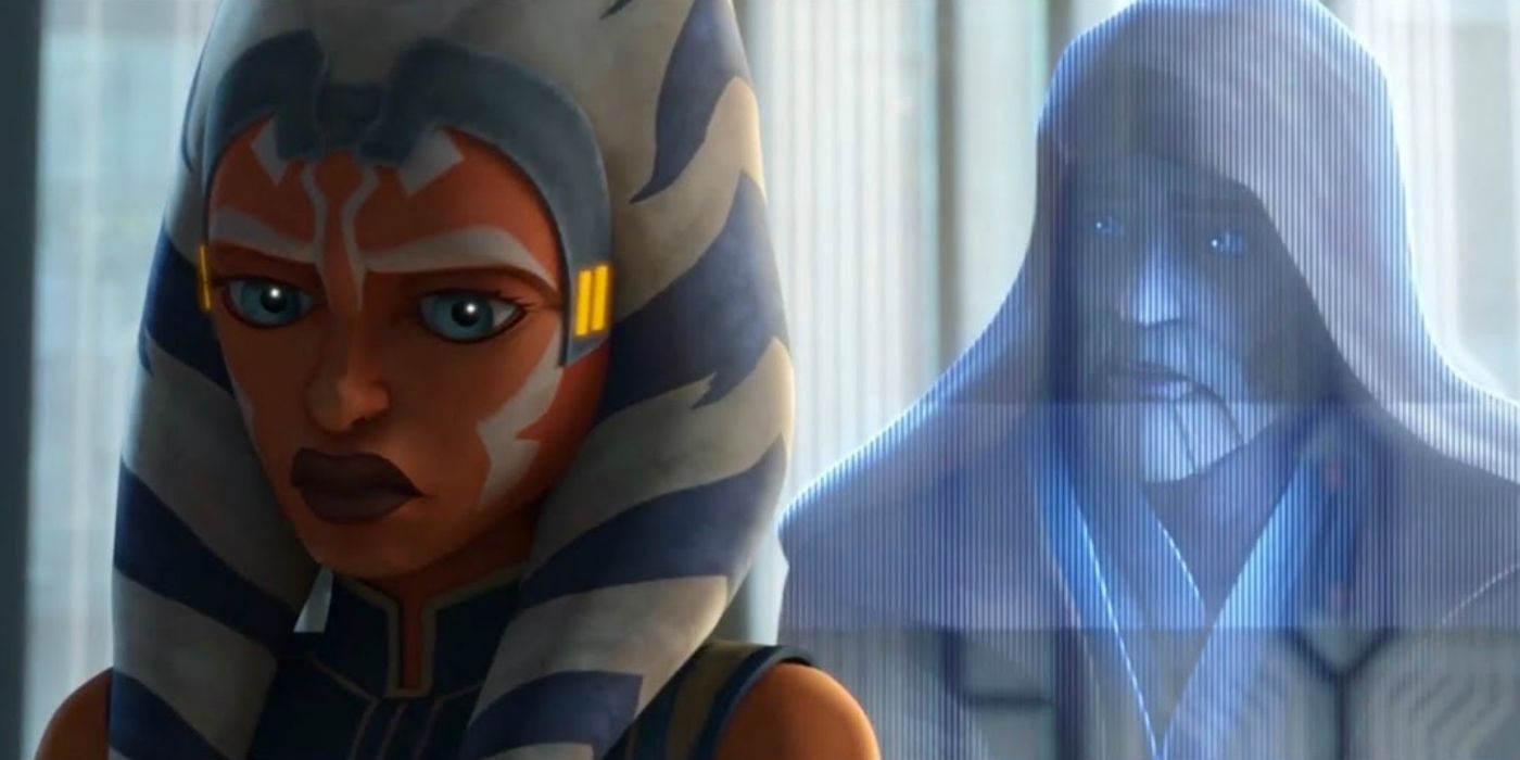 Ahsoka and Obi-Wan speak via hologram in The Clone Wars