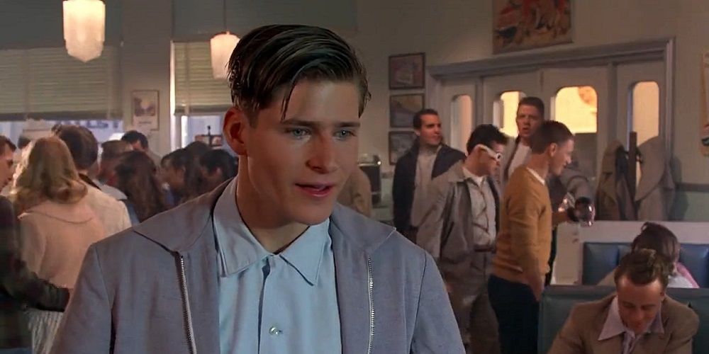 Crispin Glover as George McFly in the cafeteria in Back to the Future