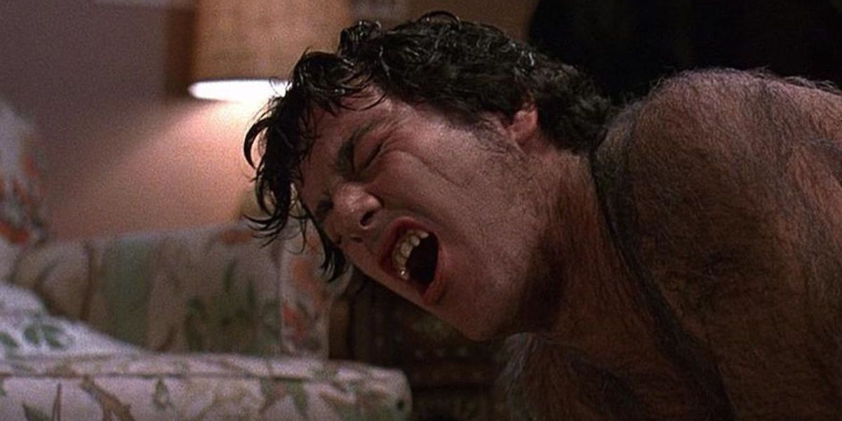 A man transforming into a werewolf in An American Werewolf in London