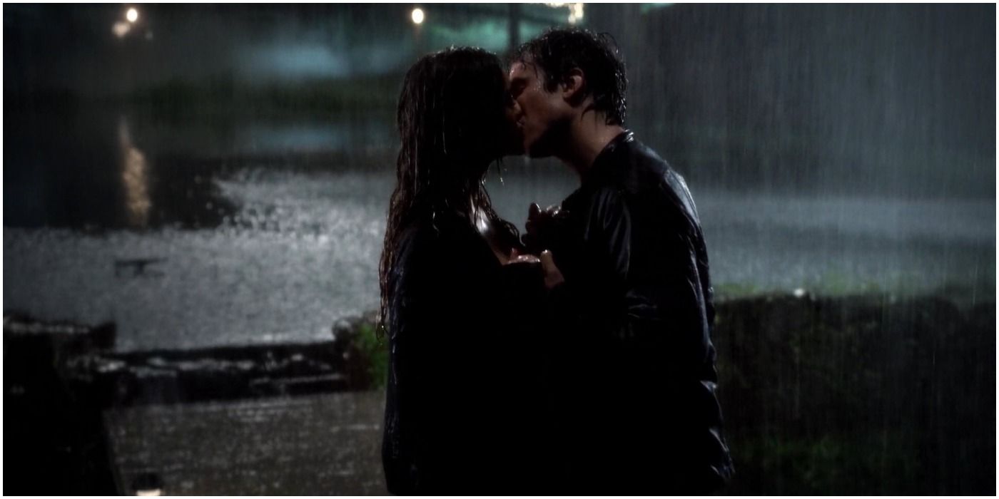 Damon Elena Rain Kiss Vampire Diaries