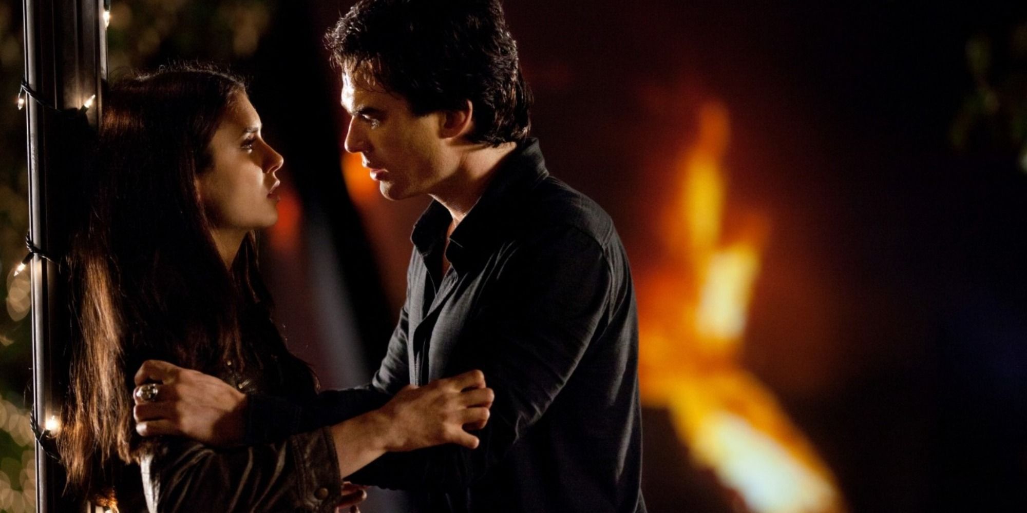 Damon grabs Elena on The Vampire Diaries