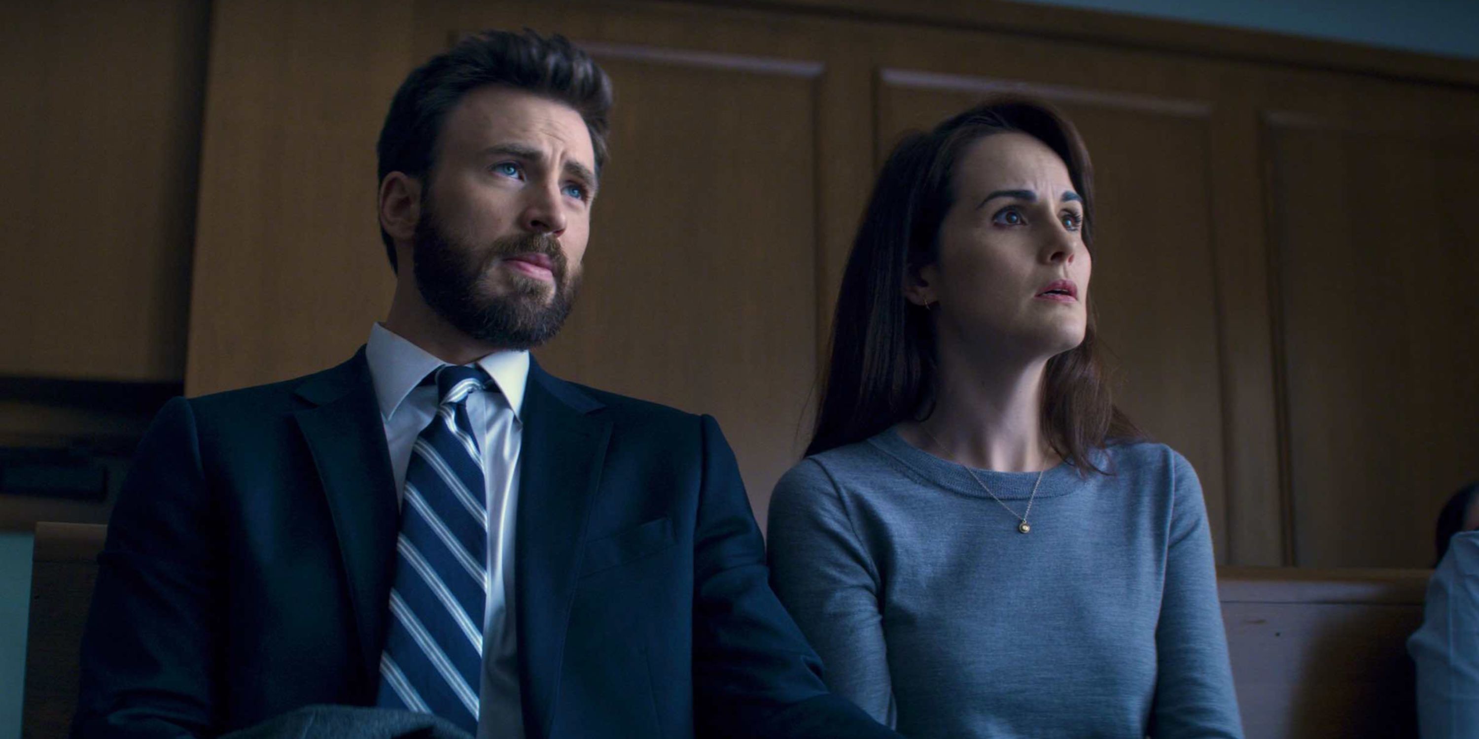 Chris Evans and Michelle Dockery in Defending Jacob on Apple TV+