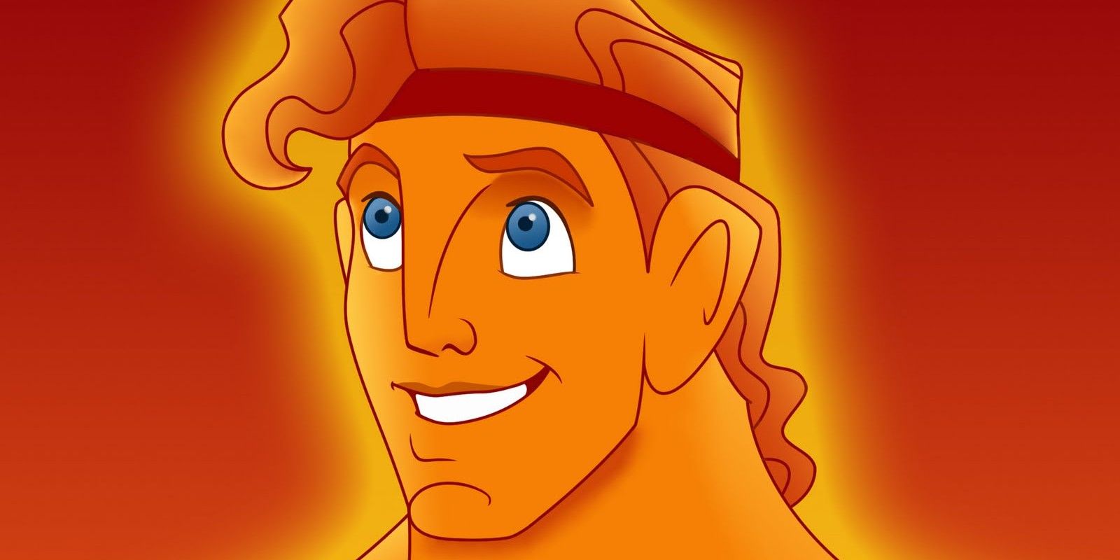 Disney's animated Hercules from 1997 with Hercules smiling against a red background.