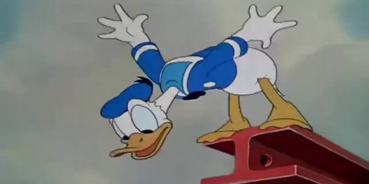 Donald Duck Looking over a piece of steel