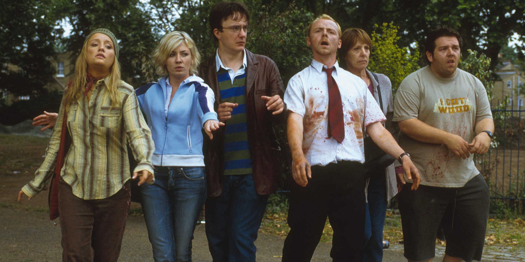 Shaun and his friends pretend to be zombies in Shaun of the Dead