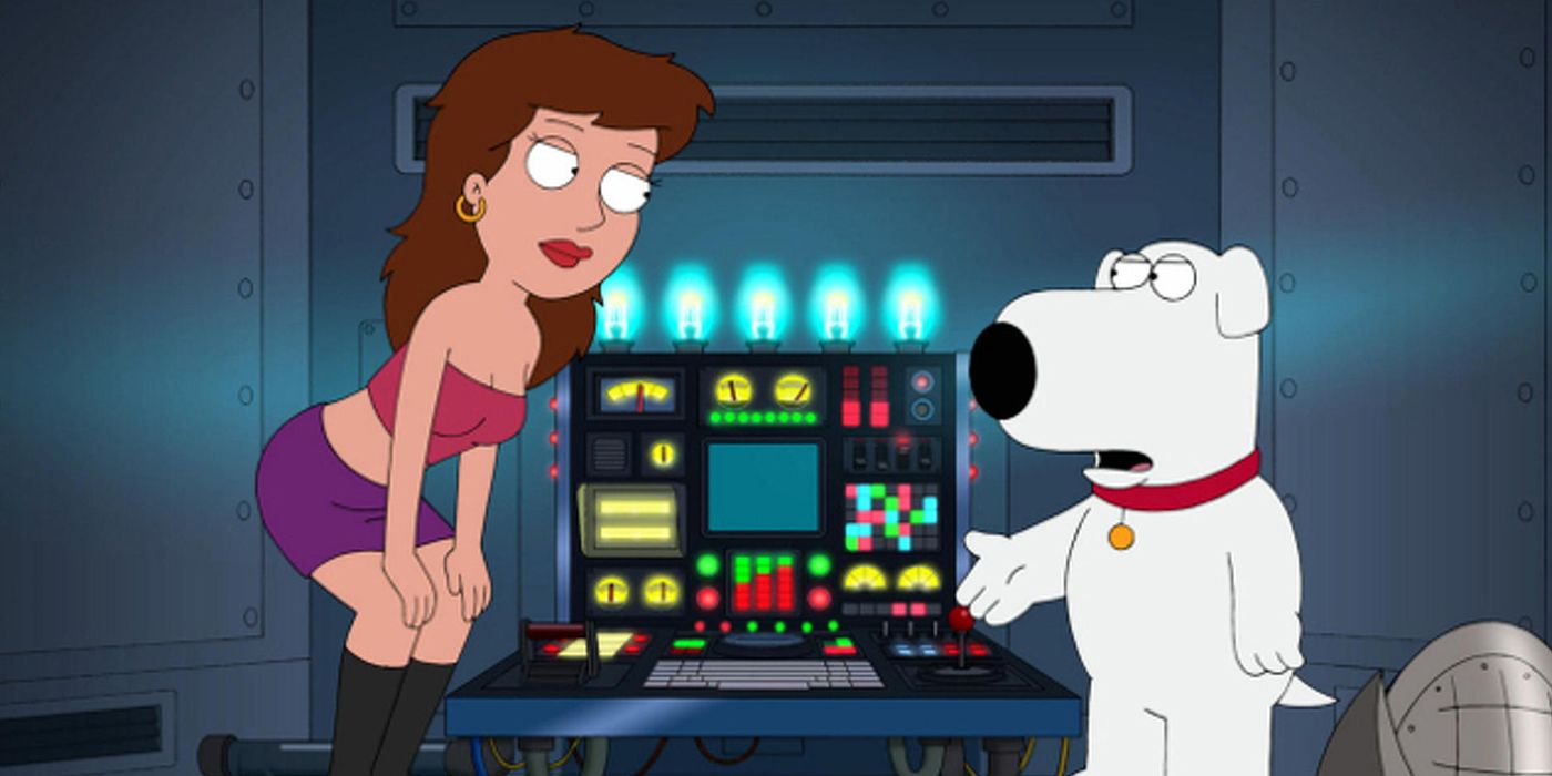 Family Guy's Brian and a date in "Yug Ylimaf"