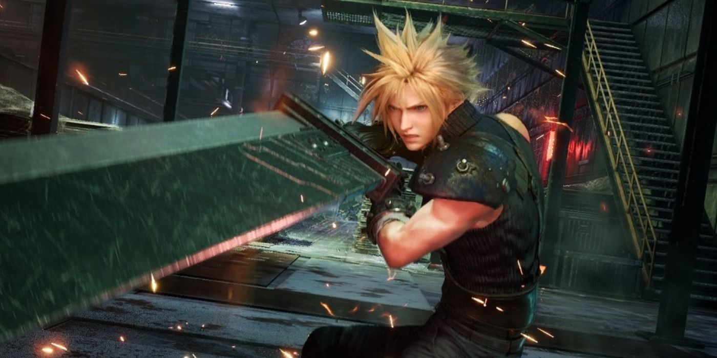 Cloud Strife segurando a Buster Sword em Final Fantasy 7 Remake.
