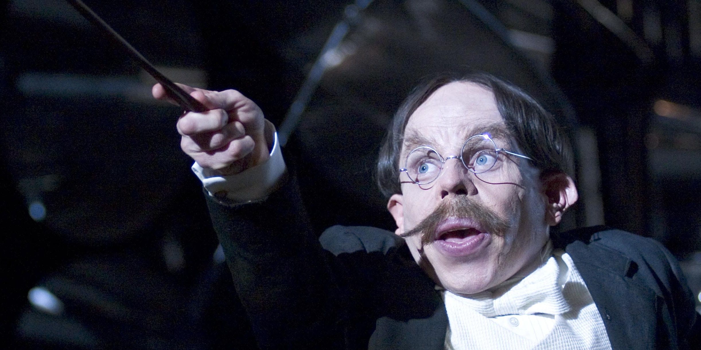 Flitwick casts a spell in Harry Potter.