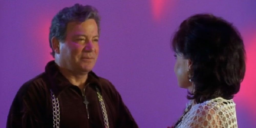 William Shatner on a purple background in Free Enterprise