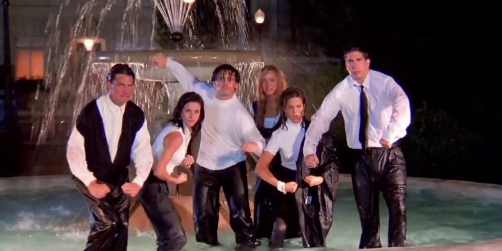 The original intro of the cast dancing in the fountain in Friends