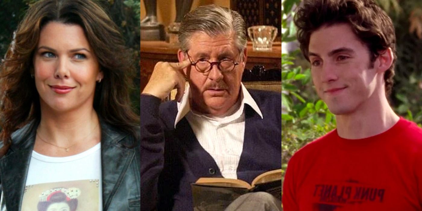 A split image depicts Lorelai, Richard, and Jess in Gilmore Girls