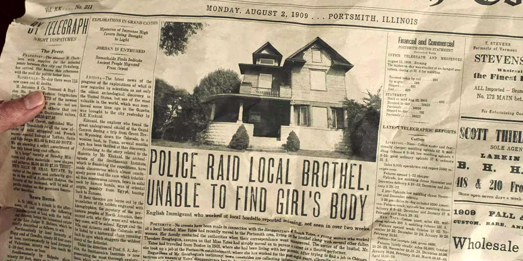 The newspaper clipping from Girl on the Third Floor 