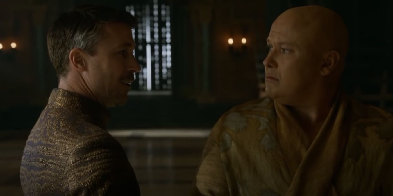 Varys and Littlefinger talking together in Game of Thrones