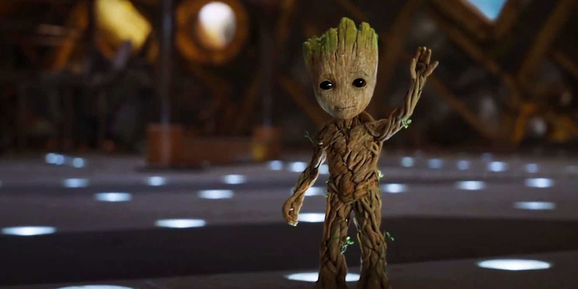 Baby Groot waving in Guardians of the Galaxy Vol. 2