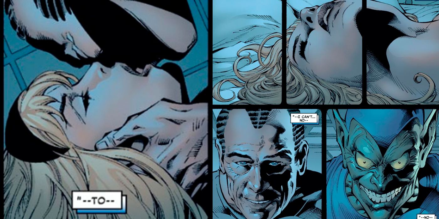 Gwen Stacy gets kissed by Norman Osborne before he becomes the Green Goblin