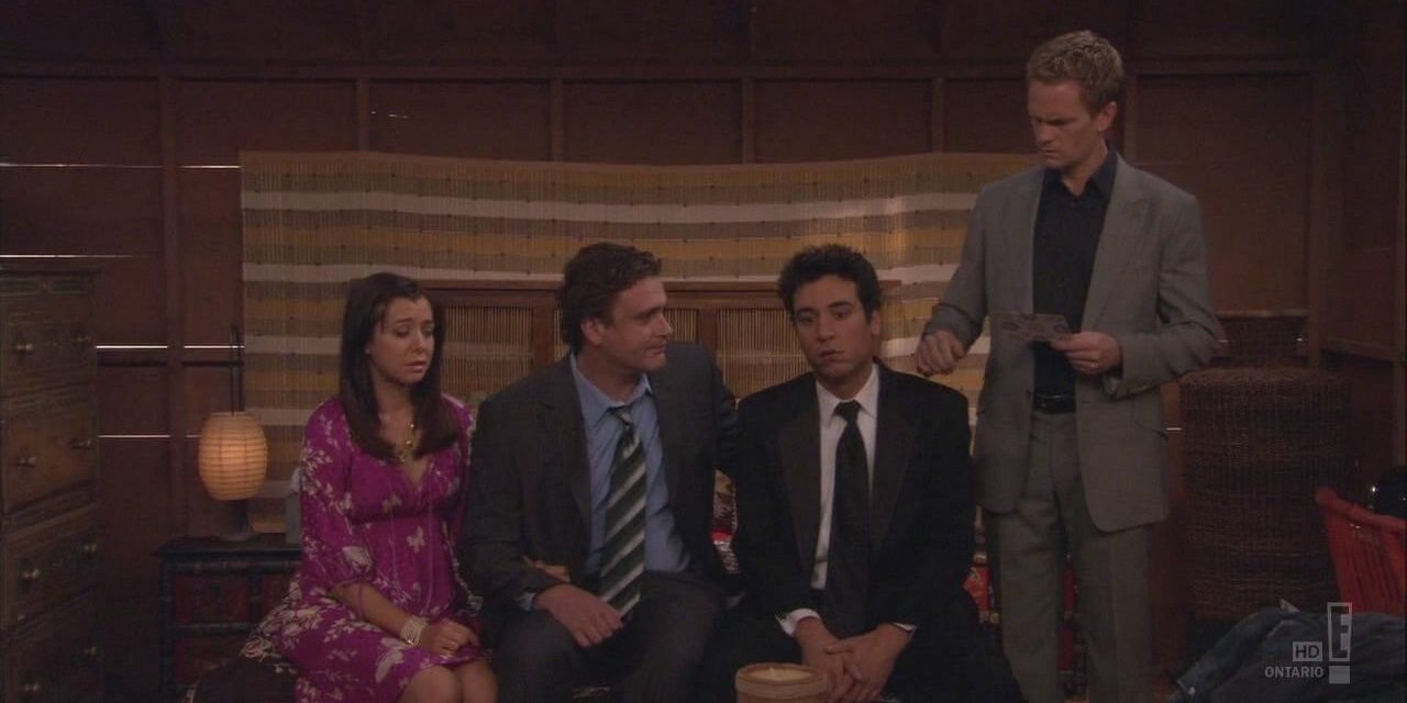 Ted finds Stella's letter after she leaves him at the altar and the gang consoles him in How I Met Your Mother