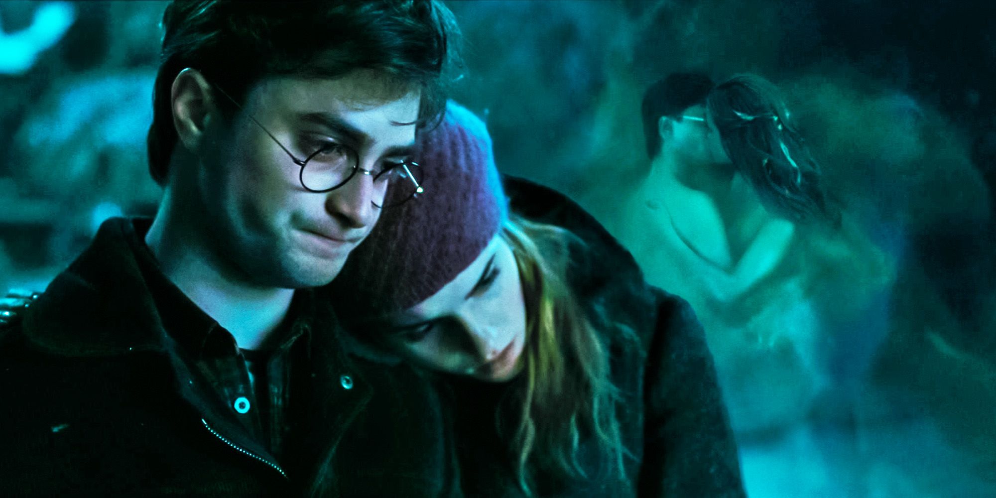 Daniel Radcliffe as Harry Potter and Emma Watson as Hermione Grainger in The Deathly Hallows
