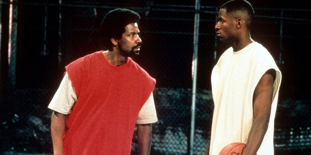 Denzel Washington talks to Ray Allen on the court in He Got Game