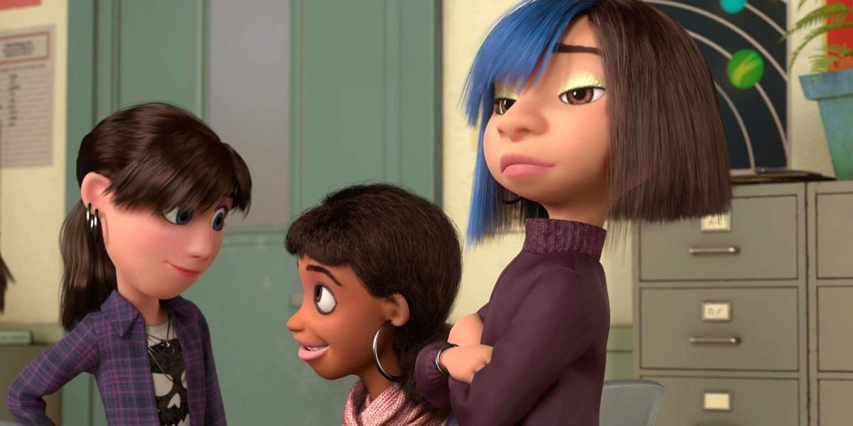 Cool Girl from Inside Out with two kids talking behind her