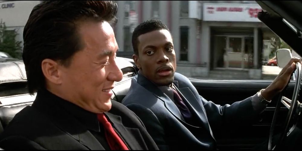 Lee and Carter driving in the car in Rush Hour