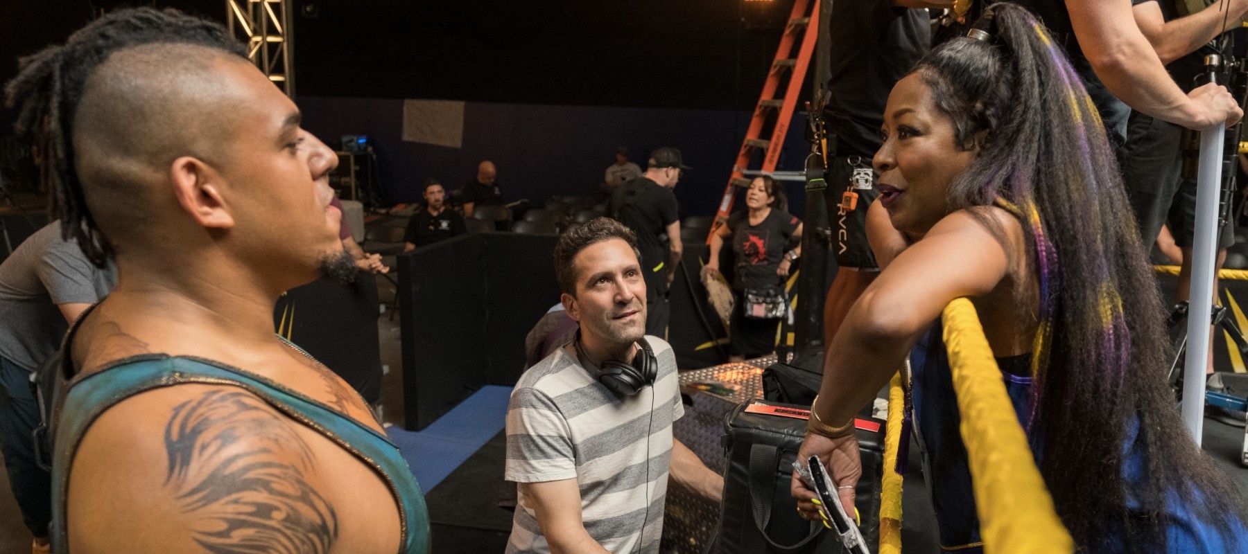 Jay Karas and Tichina on set of Main Event