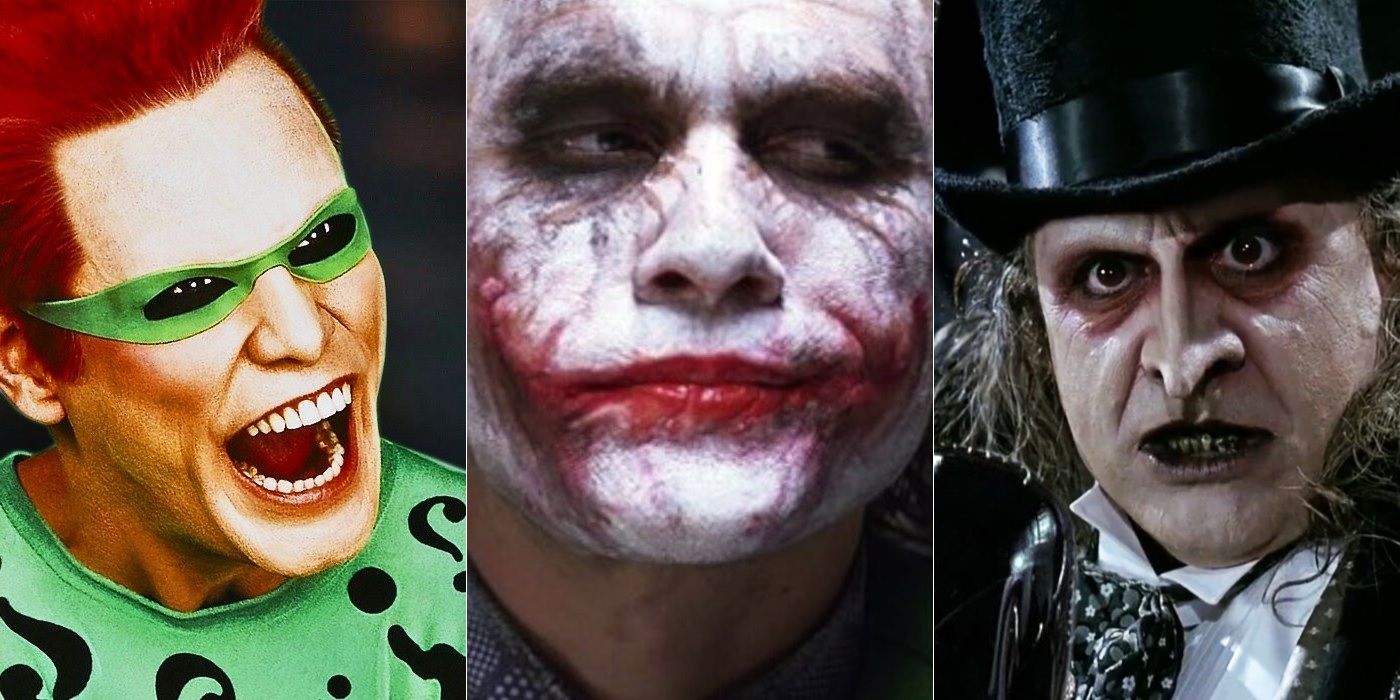 Jim Carrey as Riddler, Heath Ledger as Joker and Danny DeVito as Penguin in Batman