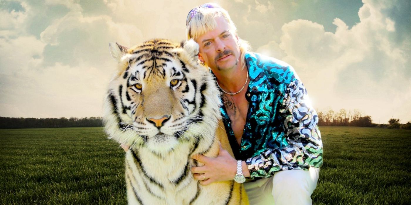 Joe Exotic poses with a tiger in Tiger King