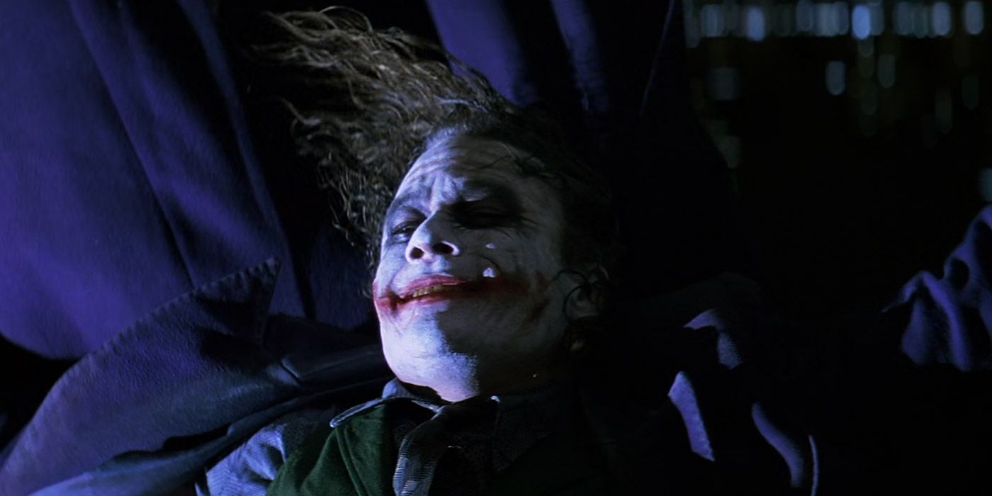 The Joker defeated by Batman in The Dark Knight