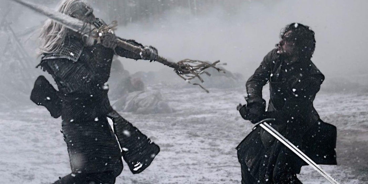 Jon Snow fights a white walker in Game of Thrones