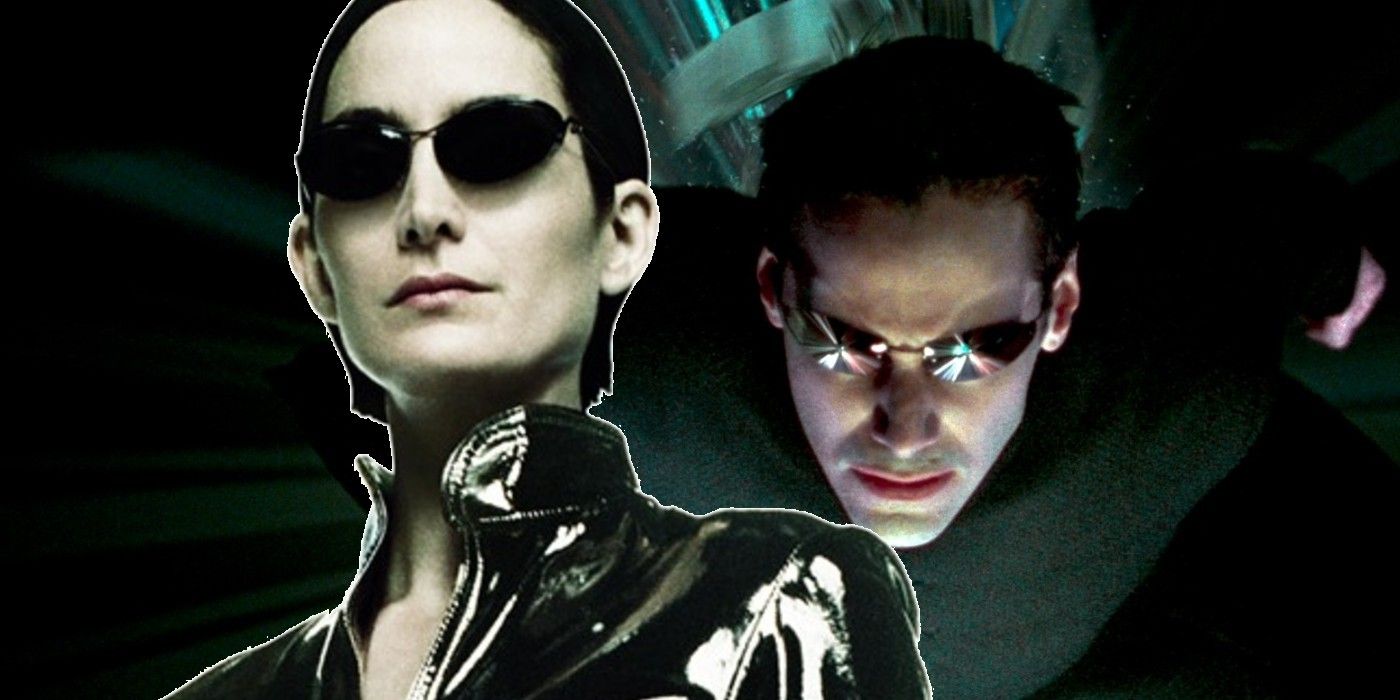 Keanu Reeves as Neo and Carrie-Anne Moss as Trinity in Matrix