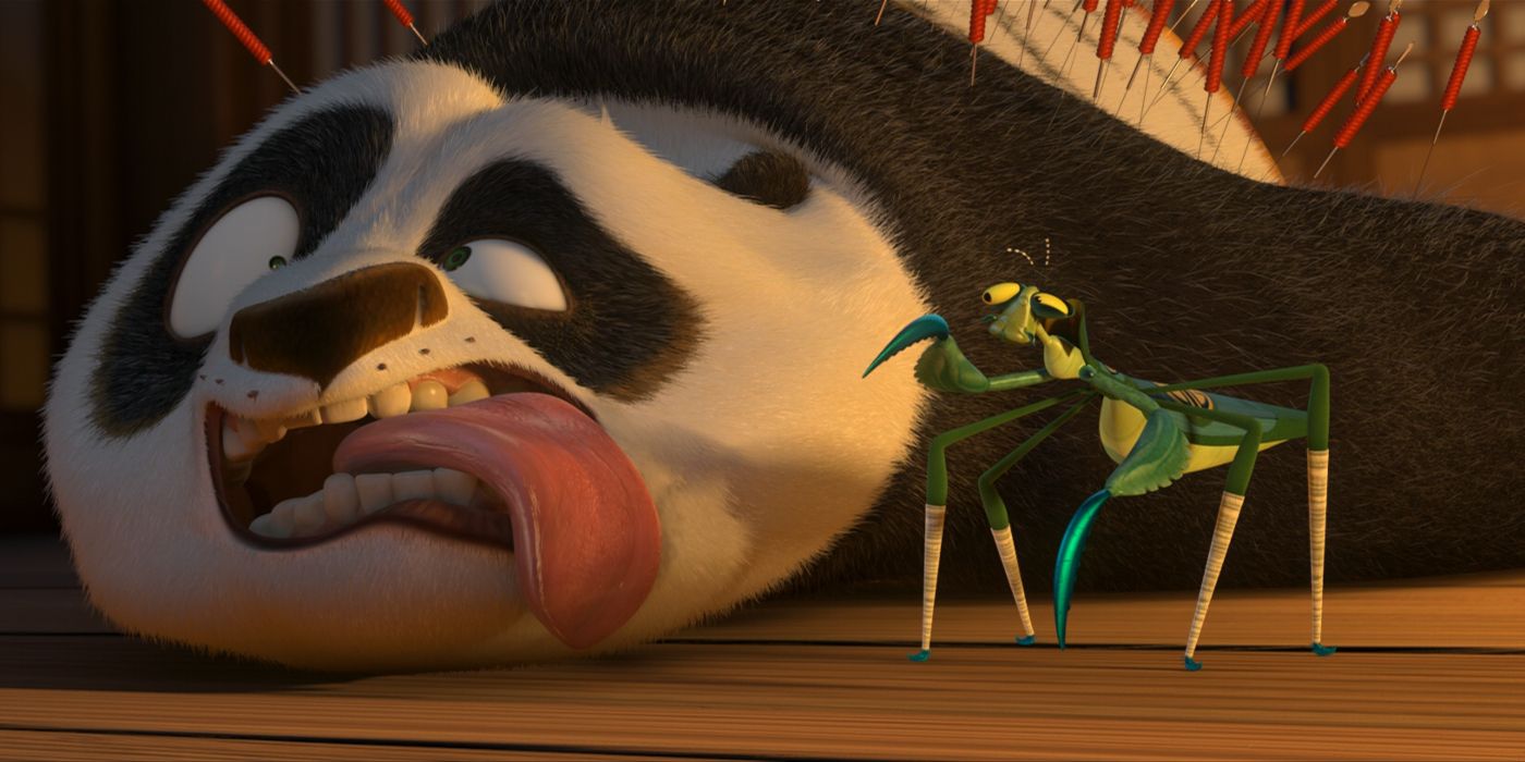 Po stunned while Mantis stands next to him in Kung Fu Panda